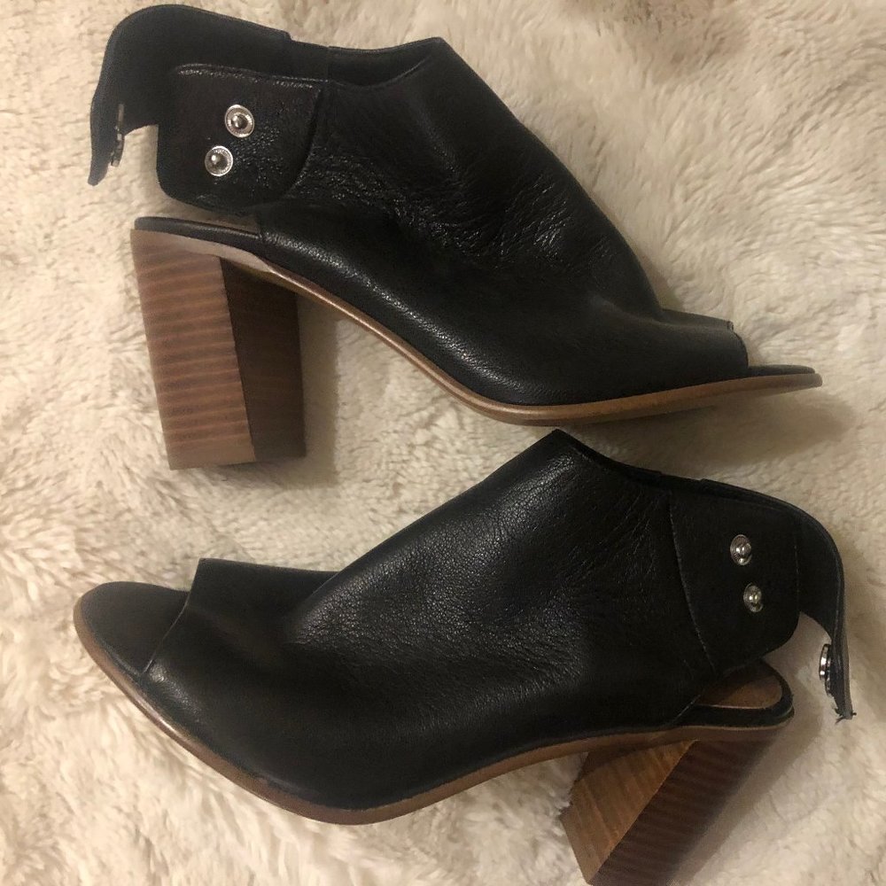 Steve Madden Nonstop Black Leather Peep Toe Bootie